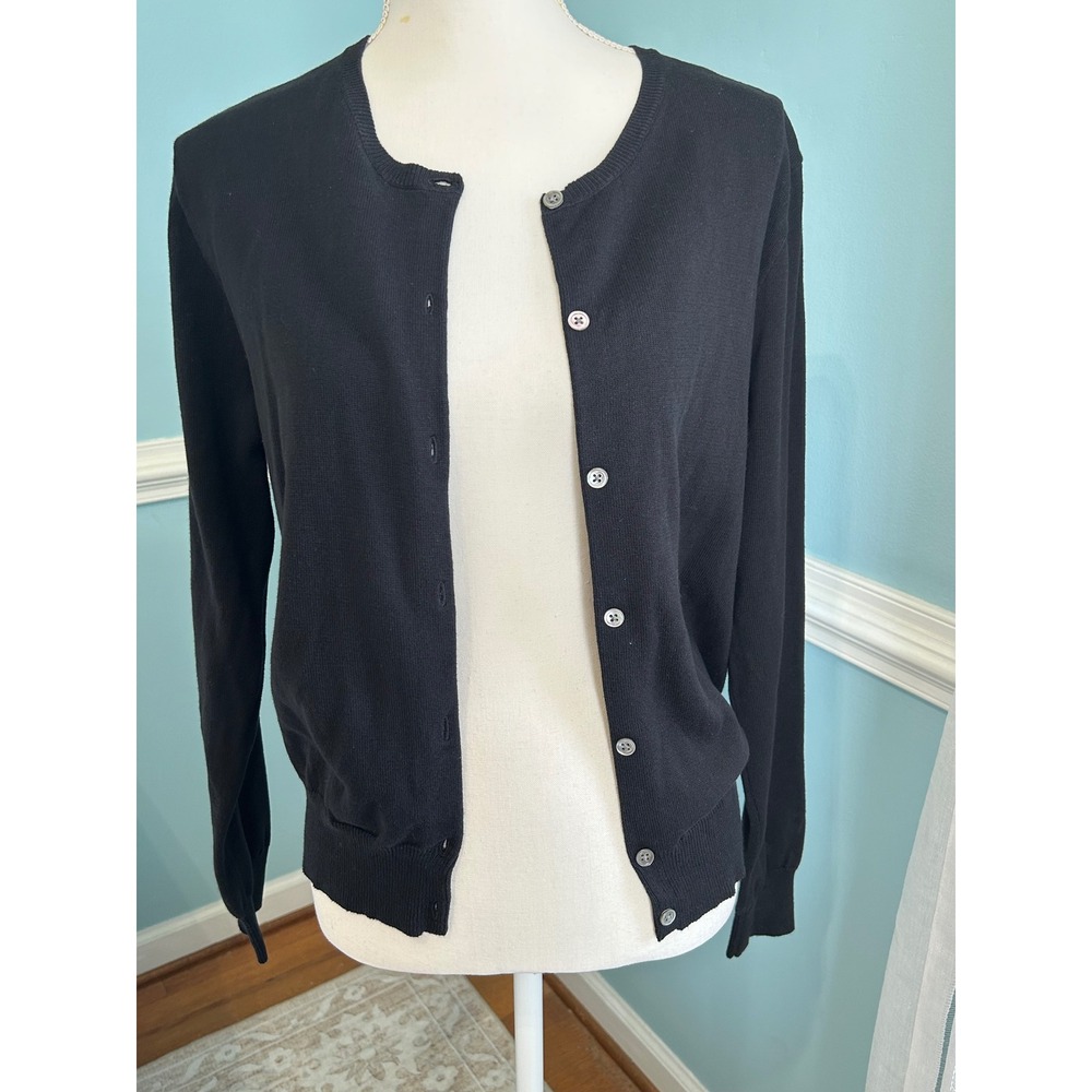 Ralph Lauren Black 100% Cotton blue labelFront Crew Neck Cardigan Sweater Large